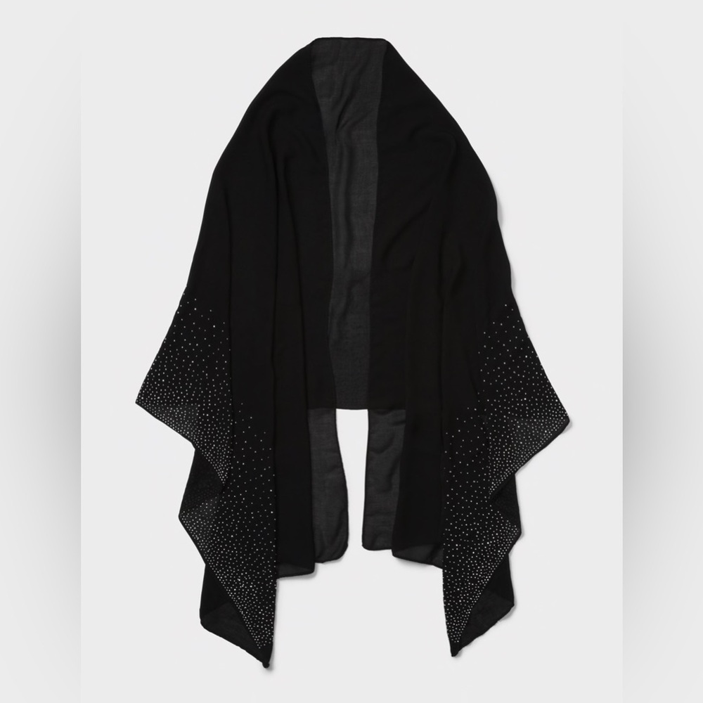 Vintage Dressbarn Black Gunmetal Shawl with Bling Trim, NWT